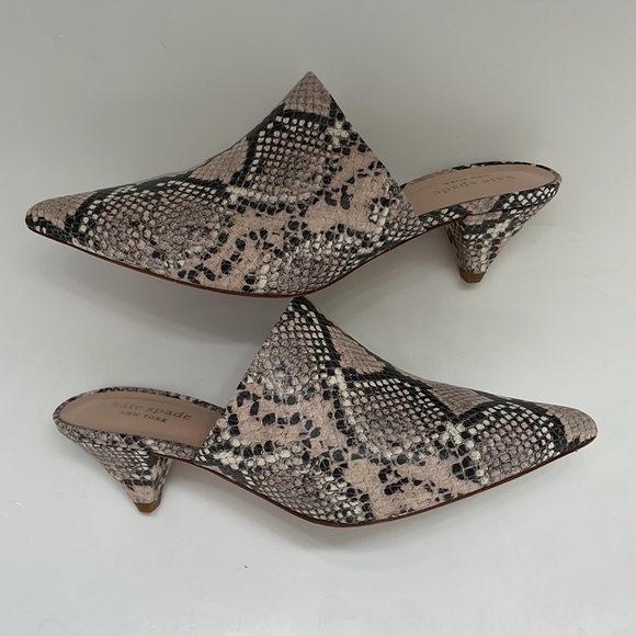 Kate Spade | Ryan Snake Print Mules Women’s Heel 2.2” Pale Vellum Size 7.5 NWB - Picture 4 of 7